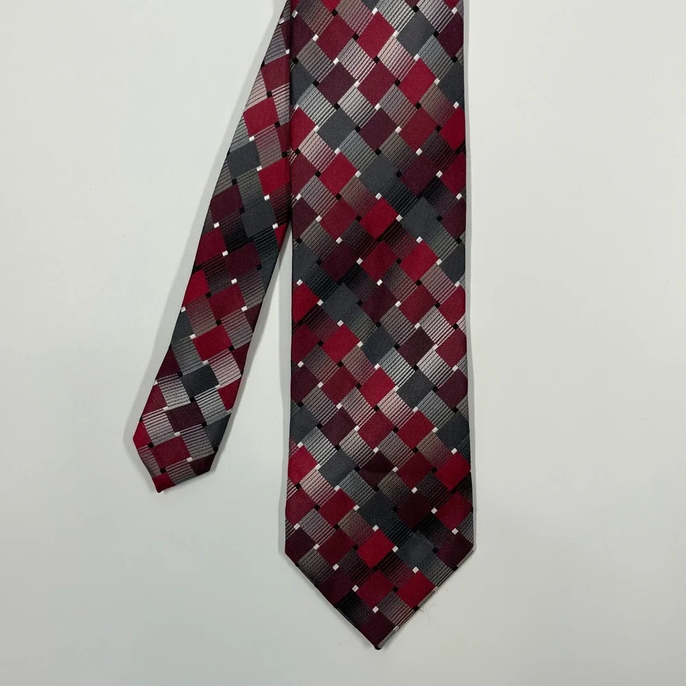 Van Heusen Red Grey Geometric Woven Necktie Mens One Size
